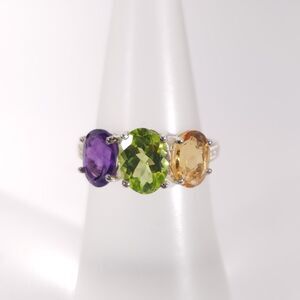 Peridot Amethyst & Citrine Sterling Silver Ring SIZE 5